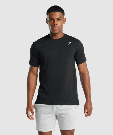 Men's Gymshark Crest T-Shirts Black | CA 6AD085